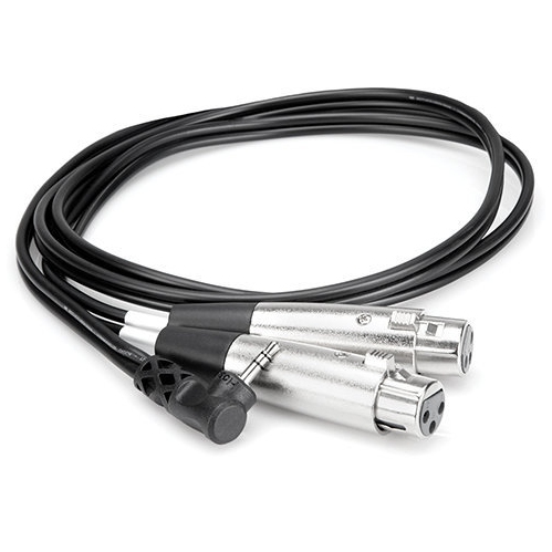 Hosa Microphone Cable - Dual XLR3F to Right-Angle 3.5mm TRS, 2'