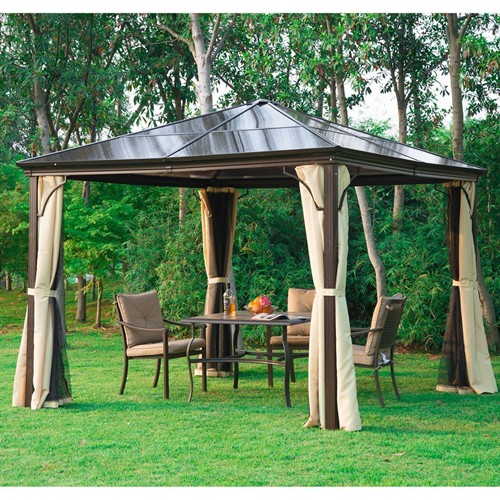 Outsunny 10x10FT Gazebo with Curtains and Mosquito Netting Beige | Best ...