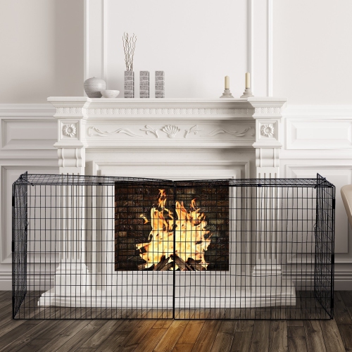 HOMCOM Fireplace Screen, Extendable Fire Spark Guard Cover with Metal Mesh for Living Room Home Decor, Black