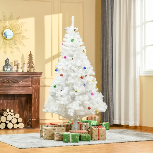 HOMCOM 6ft Artificial Christmas Tree, Home Indoor Xmas Holidays Décor with Ornament, White