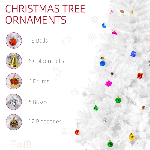 HOMCOM 6ft Artificial Christmas Tree, Home Indoor Xmas Holidays Décor with Ornament, White