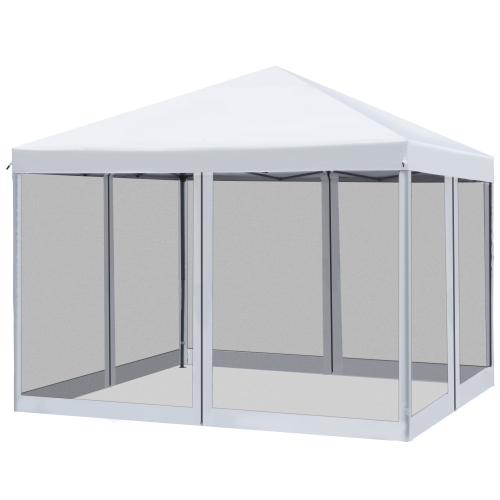 Outsunny 10x10ft Pop up Tent with Removable Mesh Curtains Carry Bag White