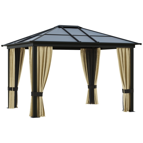 OUTSUNNY  10' X 12' Hardtop Gazebo, Outdoor Gazebo Canopy Sun Shelter Waterproof \w Aluminum Frame, Polycarbonate Panels Rooftop, Sidewalls, And