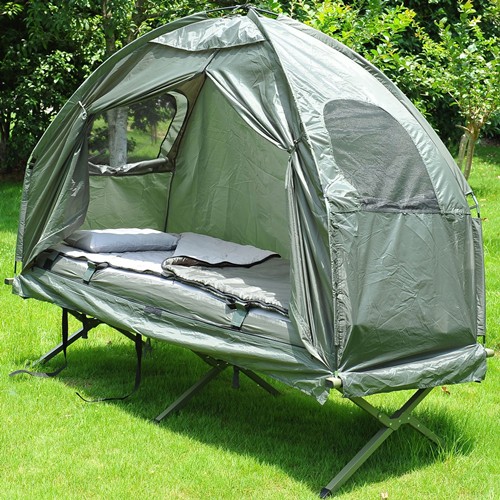 Outsunny Camping Bed Set Green with Sleeping Bag Air Mattress Pillow