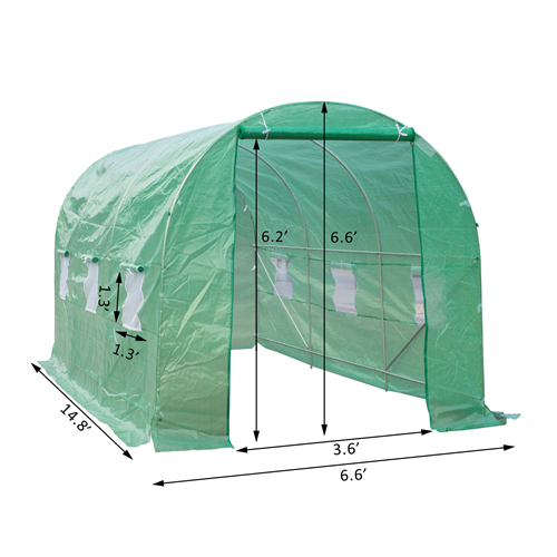 Outsunny 15x6.7x6.7FT Walk-in Tunnel Greenhouse Green