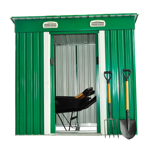 Outsunny 7'x 4' Outdoor Storage Shed, Metal Garden Shed with Lockable Double Doors, Foundation Kit and Vents for Patio Backyard Tool Storage, Green