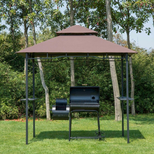 Tente de jardin pour barbecue Outsunny, 8 x 5 pi, auvent à deux niveaux pour pare-soleil extérieur, café