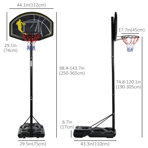 Soozier 6.5'-10' Adjustable Portable Basketball Hoop System Stand Outdoor for Kids Youth Adult