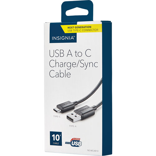 Câble recharge/synchronisation USB-A 2.0 à USB-C de 3 m (10 pi) d'Insignia - Noir - Exclusivité BBY