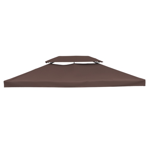 Outsunny 13.1' x 9.8' Gazebo Replacement Canopy, 2 Tier Top Roof Garden Pavilion UV Cover, Brown