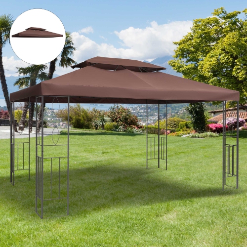 Outsunny 13.1' x 9.8' Gazebo Replacement Canopy, 2 Tier Top Roof Garden Pavilion UV Cover, Brown