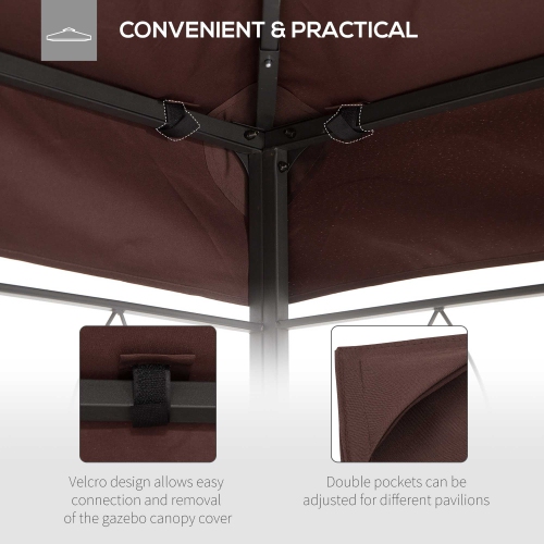 Outsunny 13.1' x 9.8' Gazebo Replacement Canopy, 2 Tier Top Roof Garden Pavilion UV Cover, Brown