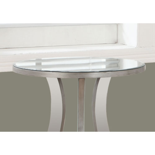 Contemporary Round End Table With Mirror Finish - Brushed Silver