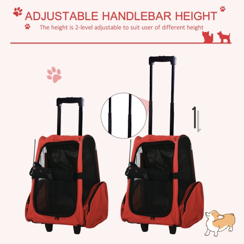 PawHut 2-IN-1 Pet Luggage Box Backpack Carrier Cats Dogs w/ Handle, Rolling Wheel Red