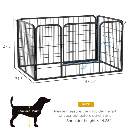 PawHut Dog Playpen, 31.5"W Heavy-Duty Metal Puppy Play Pen, Pet Exercise Fences for Outside and Indoor, DIY Design with Door for Small Dogs, 4