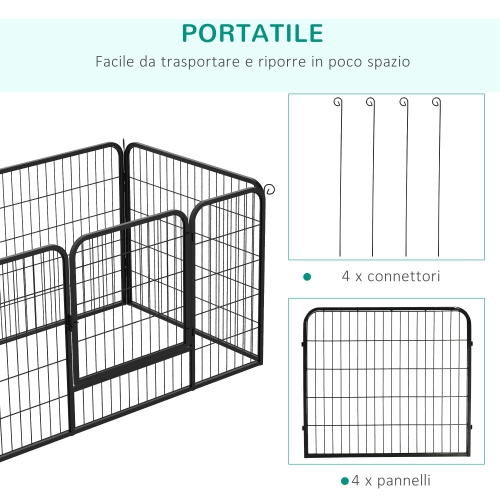 PawHut Dog Playpen, 31.5"W Heavy-Duty Metal Puppy Play Pen, Pet Exercise Fences for Outside and Indoor, DIY Design with Door for Small Dogs, 4