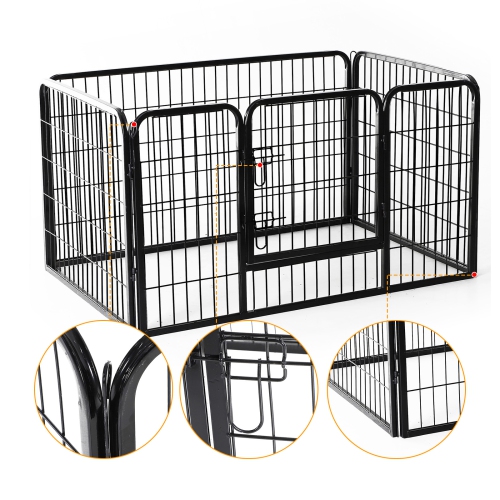 PawHut Dog Playpen, 31.5"W Heavy-Duty Metal Puppy Play Pen, Pet Exercise Fences for Outside and Indoor, DIY Design with Door for Small Dogs, 4