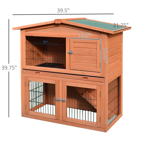 PawHut 2 Tier Rabbit Hutch Guinea Pig Hutch Ferret Cage with Ramp Slide Out Tray for Indoor Outdoor 39.6"L x 21.7"W x 39.8"H