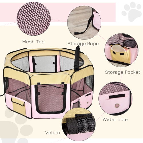 PawHut Fabric Pet Dog Cat Puppy Playpen, Rabbit Guinea Pig Play Pen Portable Foldable, Hexagon, M