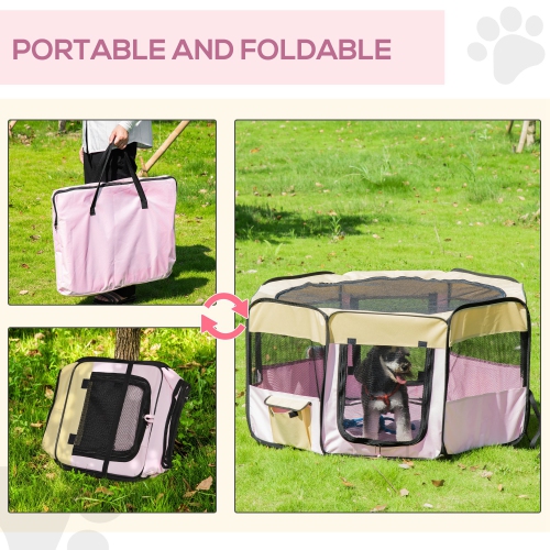 PawHut Fabric Pet Dog Cat Puppy Playpen, Rabbit Guinea Pig Play Pen Portable Foldable, Hexagon, M