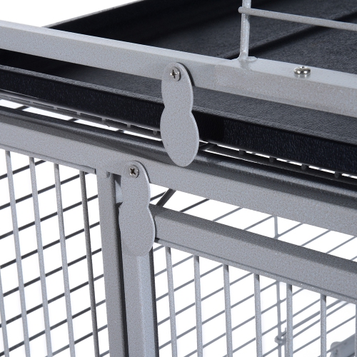 PawHut 64 Inch Bird Cage Parrot Parakeet House for Cockatiel with Stand, Pull Out Tray, Play Top, Storage Shelf, Wood Perch, Food Container, Silver