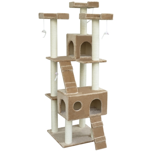 PawHut Cat Tree for Large Cats Adult, 70.5" Cat Tower, Multilevel Cat Furniture Activity Center with Cat Scratching Posts, Cat Condo, Ramps, Dangling