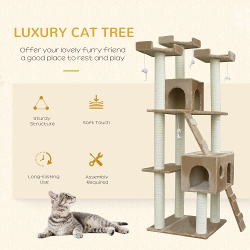 PawHut Cat Tree for Large Cats Adult, 70.5" Cat Tower, Multilevel Cat Furniture Activity Center with Cat Scratching Posts, Cat Condo, Ramps, Dangling
