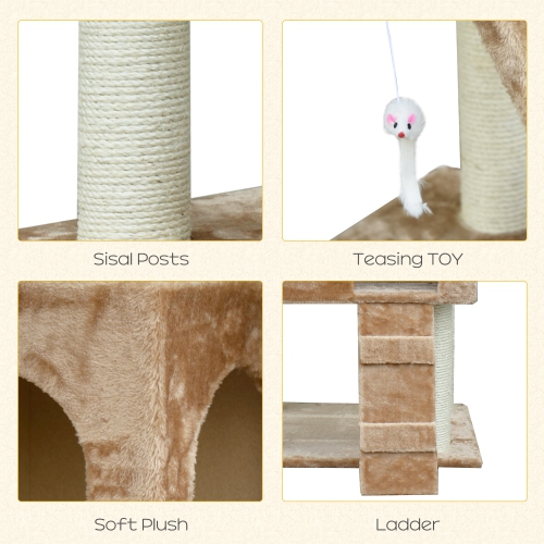 PawHut Cat Tree for Large Cats Adult, 70.5" Cat Tower, Multilevel Cat Furniture Activity Center with Cat Scratching Posts, Cat Condo, Ramps, Dangling