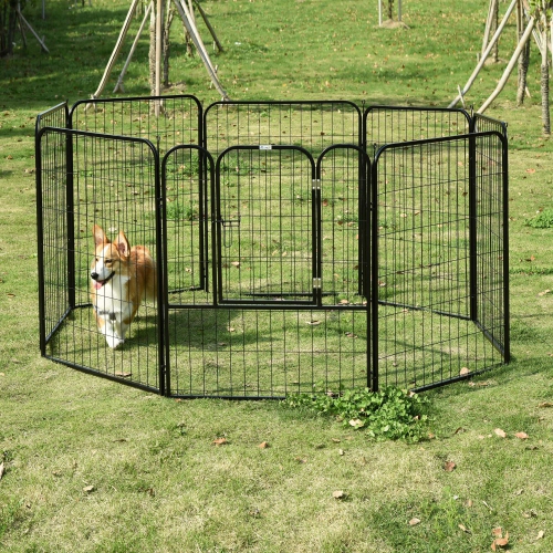 PawHut Dog Playpen, 31.5"W Heavy-Duty Metal Puppy Play Pen, Foldable Pet Exercise Fences for Outdoor and Indoor, DIY Design with Door for Multiple