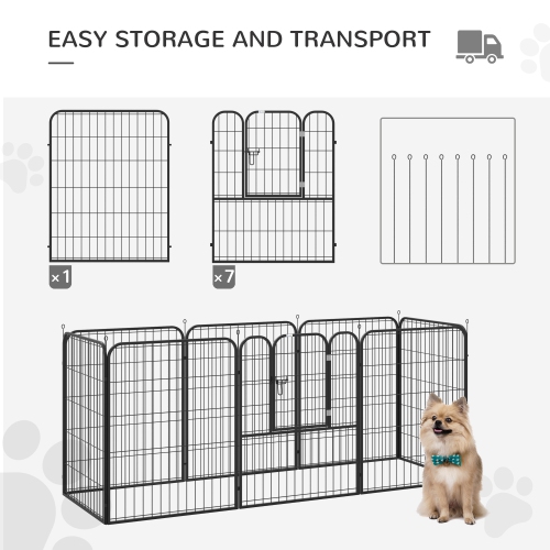 PawHut Dog Playpen, 31.5"W Heavy-Duty Metal Puppy Play Pen, Foldable Pet Exercise Fences for Outdoor and Indoor, DIY Design with Door for Multiple