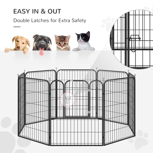 PawHut Dog Playpen, 31.5"W Heavy-Duty Metal Puppy Play Pen, Foldable Pet Exercise Fences for Outdoor and Indoor, DIY Design with Door for Multiple