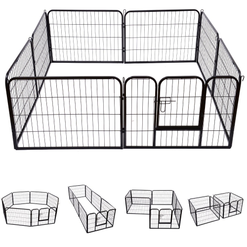 PawHut Dog Playpen, 31.5"W Heavy-Duty Metal Puppy Play Pen, Foldable Pet Exercise Fences for Outdoor and Indoor, DIY Design with Door for Multiple