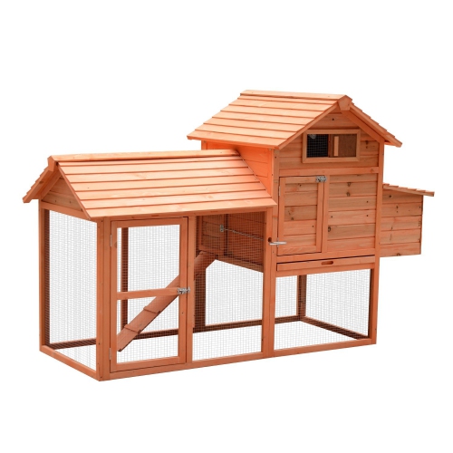 PawHut 82" Deluxe Chicken Coop Wooden Hen House Rabbit Hutch Poultry Cage Pen Backyard with Run and Nesting Box