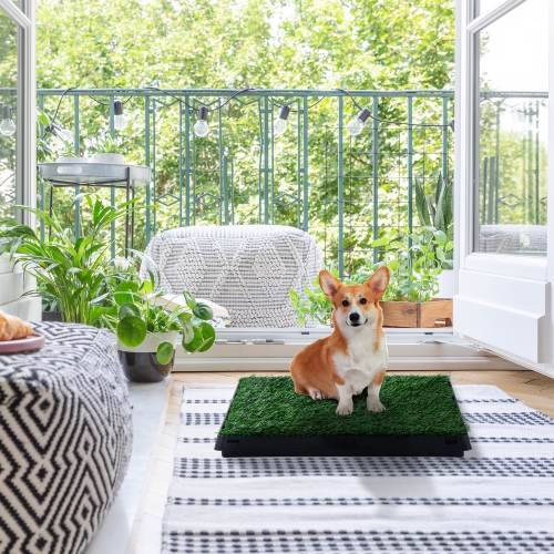 PawHut Dog Grass Pad with Tray, Artificial Grass for Dogs, Doggy Bathroom Toilet Potty Tray Indoor Outdoor Puppy Potty Training