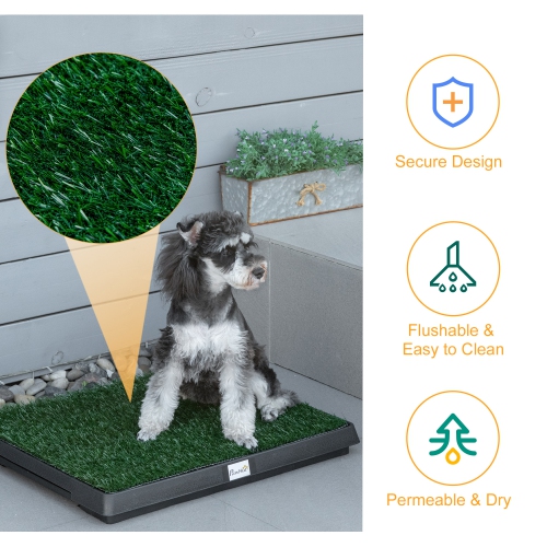 PawHut Dog Grass Pad with Tray, Artificial Grass for Dogs, Doggy Bathroom Toilet Potty Tray Indoor Outdoor Puppy Potty Training