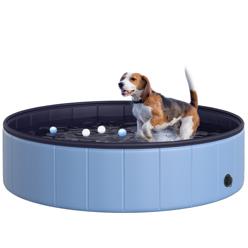 PawHut Folding Dog Pool Portable Pet Kiddie Swimming Pool, Outdoor/Indoor Puppy Bath Tub with Nonslip Bottom for Dogs & Cats,