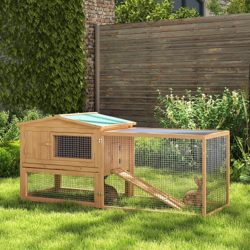 PawHut Wooden Rabbit Hutch Cage Bunny House Chicken Coop Habitats with Run