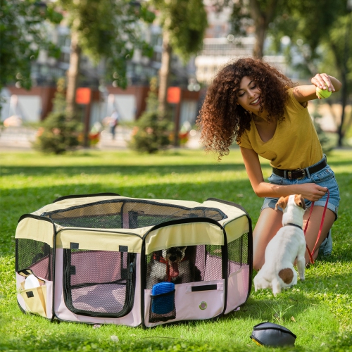 PawHut Fabric Pet Dog Cat Puppy Playpen, Rabbit Guinea Pig Play Pen Portable Foldable, Hexagon, S