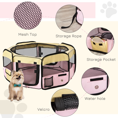 PawHut Fabric Pet Dog Cat Puppy Playpen, Rabbit Guinea Pig Play Pen Portable Foldable, Hexagon, S