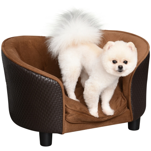 Canapé pour chien chat - lit de chien - panier - accoudoirs, dossier, coussin amovible déhoussable - dim. 70L x 48l x 40H cm - marron