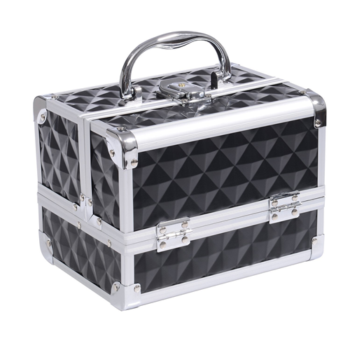 HOMCOM 3 Tier Makeup Case with Mirror Black