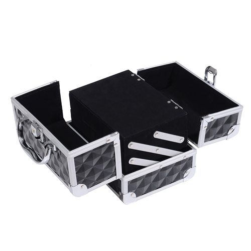 HOMCOM 3 Tier Makeup Case with Mirror Black