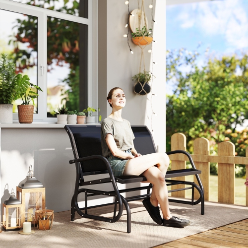 Fauteuil coulissant extérieur double coulissant en tissu et en toile Outsunny patio fauteuil berçant de jardin robuste cuir de Porch, noir