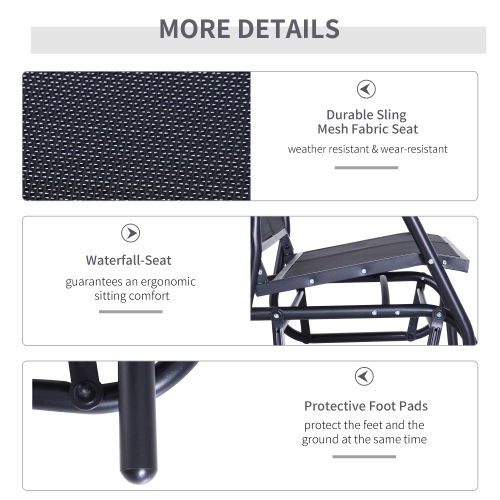 Fauteuil coulissant extérieur double coulissant en tissu et en toile Outsunny patio fauteuil berçant de jardin robuste cuir de Porch, noir