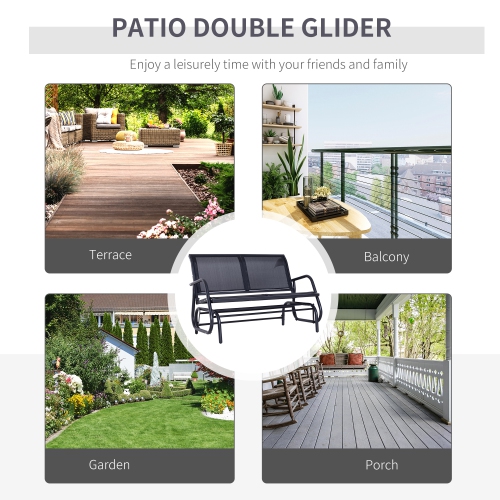 Fauteuil coulissant extérieur double coulissant en tissu et en toile Outsunny patio fauteuil berçant de jardin robuste cuir de Porch, noir