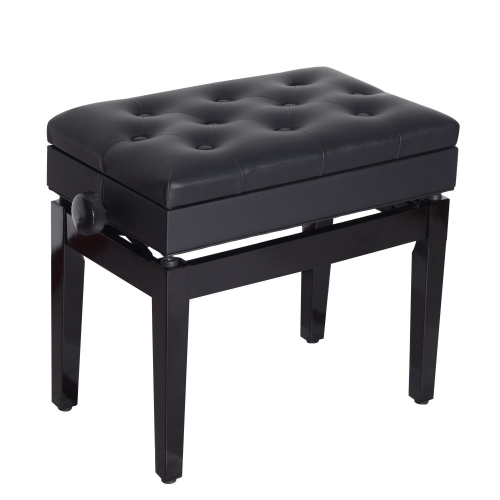 HOMCOM Height Adjustable Piano Bench with Thick and Soft PU Leather Padded, with Enough Music Storage Design, Black