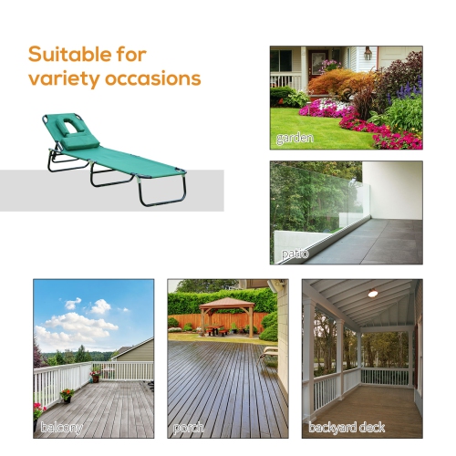 Outsunny Folding Outdoor Lounge Chair, Portable Reclining Beach Lounger with Face Hole, Detachable Pillow, 3-Position Adjustable Backrest, For Patio,