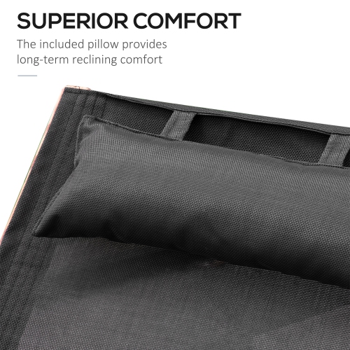 Outsunny Outdoor Lounge Chair, Patio Tanning Chair with Headrest, Garden Sun Lounger Recliner with Wood Frame, Texteline, Black