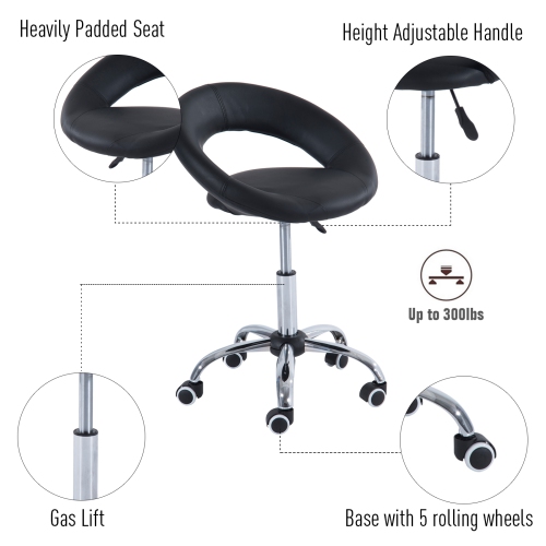 HOMCOM Modern Hydraulic Moon Salon Stool Rolling Swivel Chair Massage Spa Tattoo Pub Bar Stool, Black and Chrome