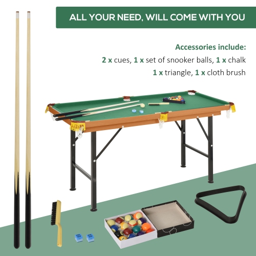 Soozier 55" Portable Mini Billiard Table Free Standing Foldable with All Accessories Home Pool Game Table Includes Cues, Ball, Chalk, Rack, Green